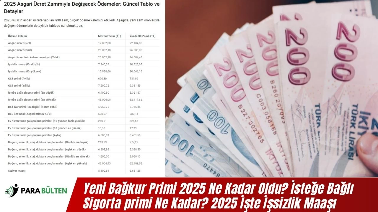 Yeni Bağkur Primi 2025 Ne Kadar Oldu? İsteğe Bağlı Sigorta primi Ne Kadar? 2025 İşte İşsizlik Maaşı Tutarları 